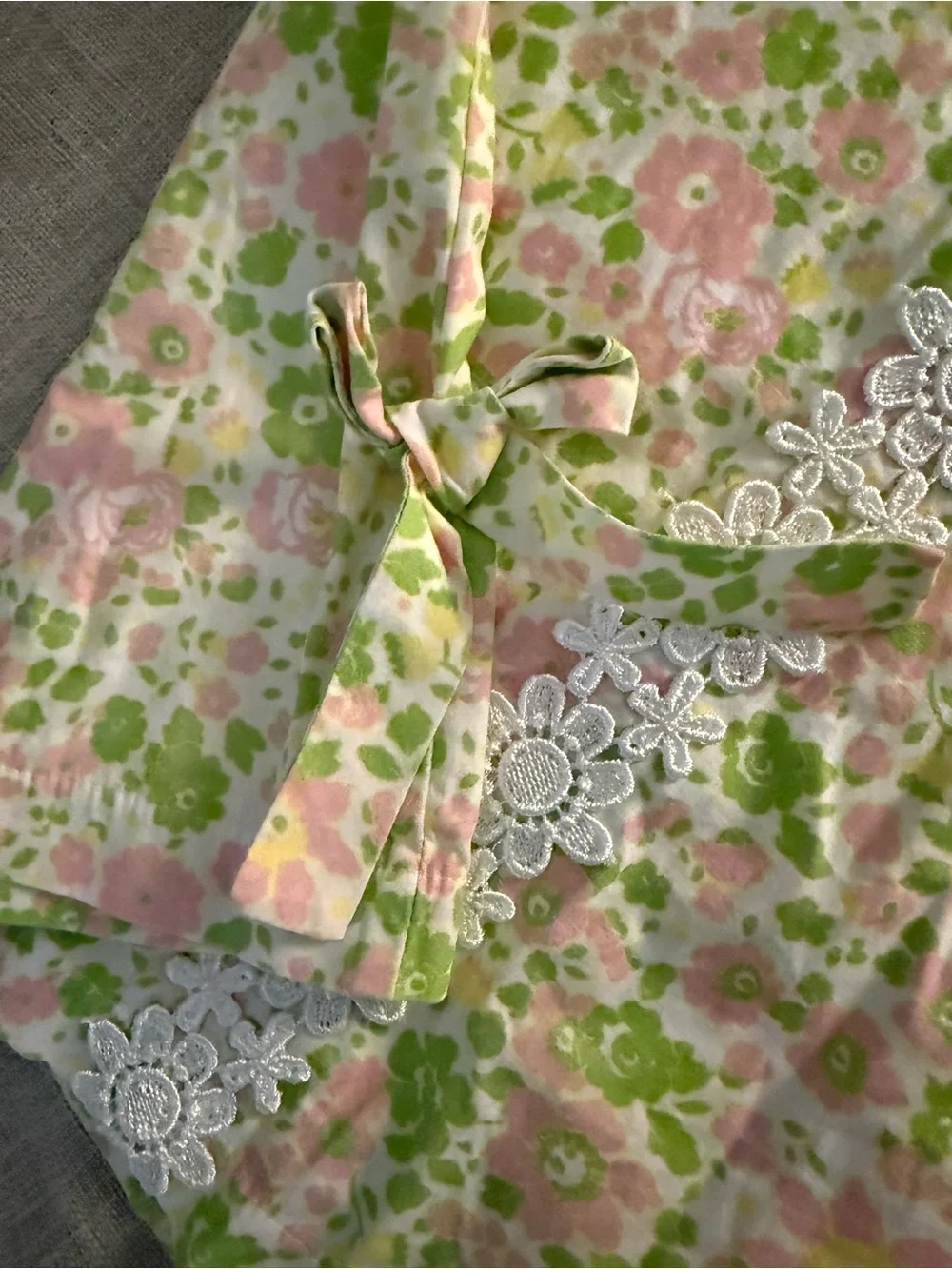 Girls Pink & Green Floral Shift Dress with Lace Trim - Peggy Green